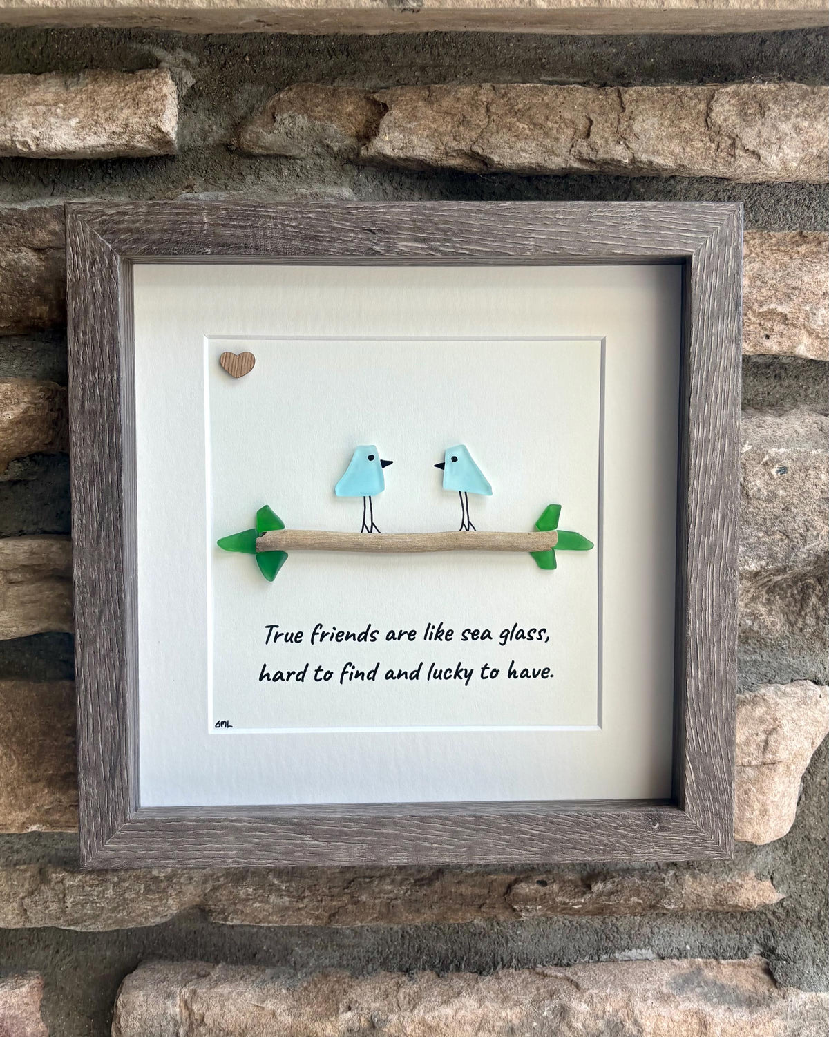 Handmade Sea Glass Friendship Gift With Quote | Original 8x8 Framed Art for Close Friend