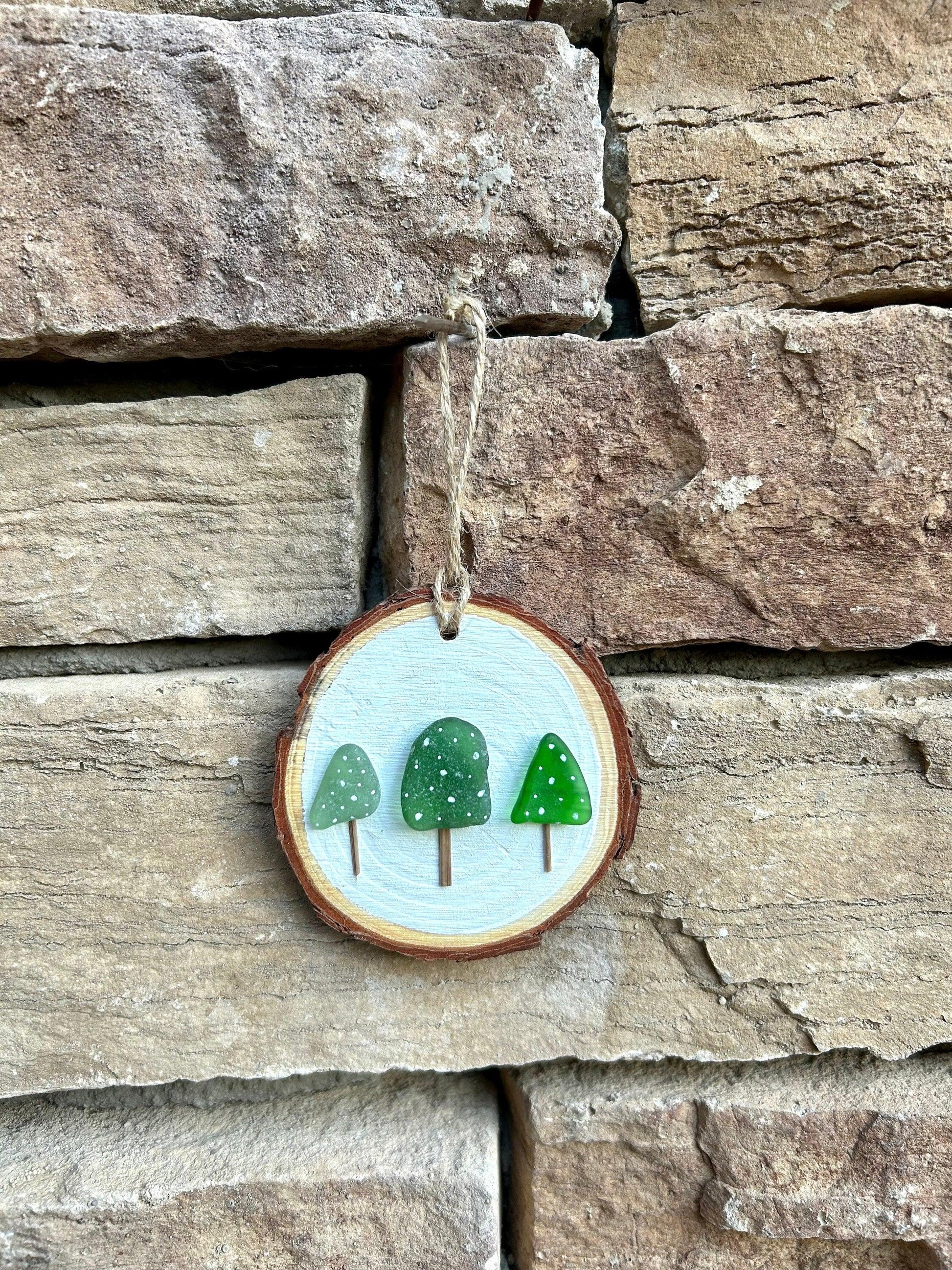 Sea Glass Trees in the Snow Made from Scottish Seaglass and Dried Wood, Perfect Holiday Gift, Stocking Stuffer