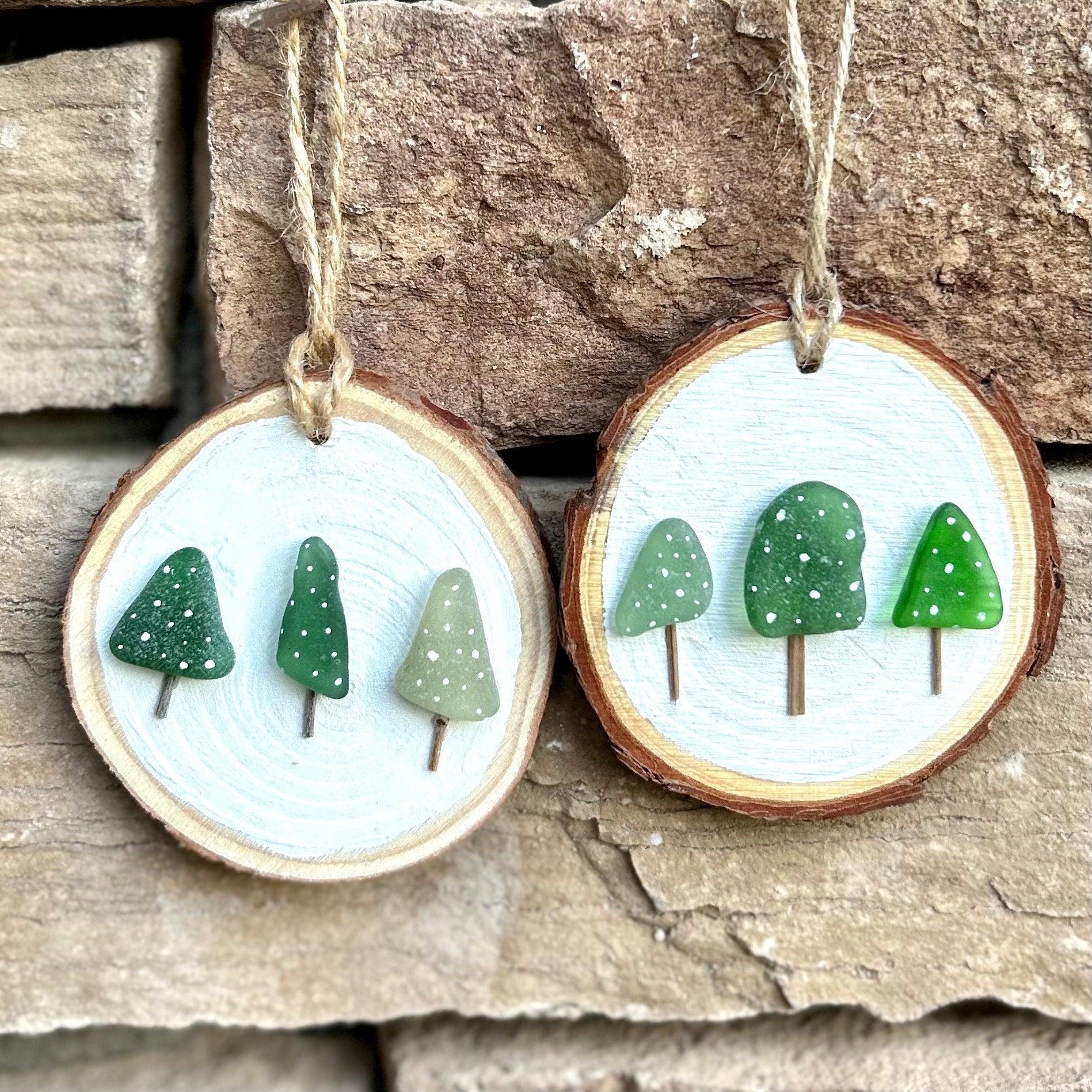 Sea Glass Trees in the Snow Made from Scottish Seaglass and Dried Wood, Perfect Holiday Gift, Stocking Stuffer