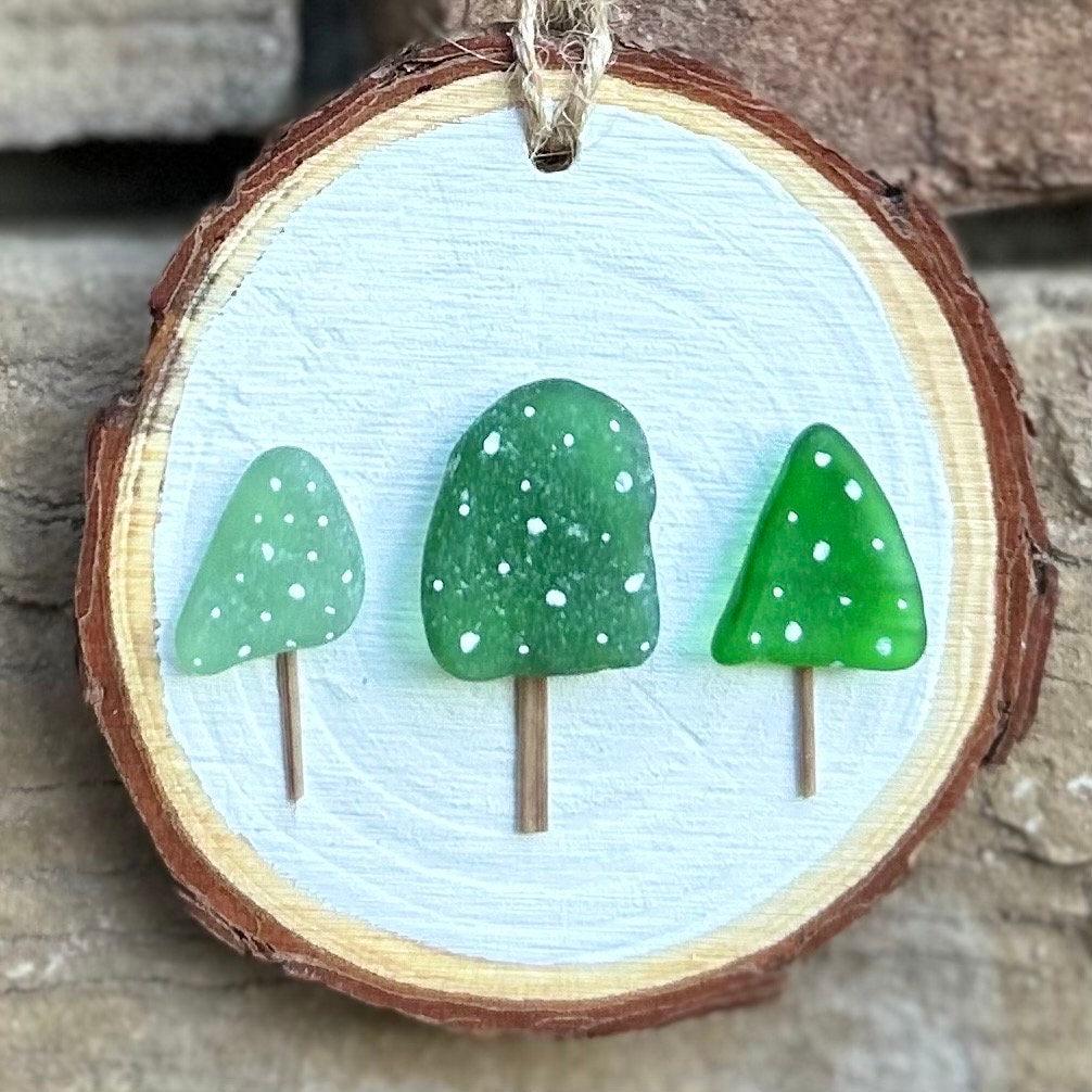 Sea Glass Trees in the Snow Made from Scottish Seaglass and Dried Wood, Perfect Holiday Gift, Stocking Stuffer