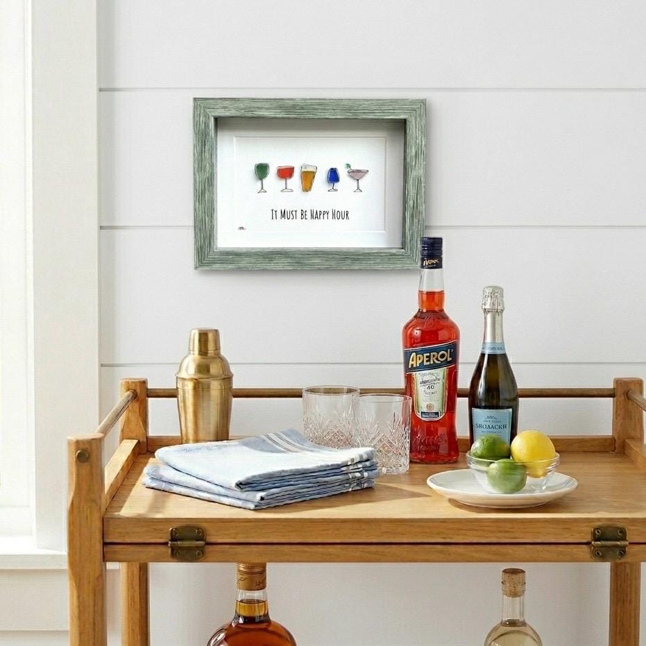 It Must Be Happy Hour | Colorful Happy Hour Art | Bar Decoration | Cocktail Art | Housewarming Gift | Gift for Friend | 5x7 Sea Glass Art