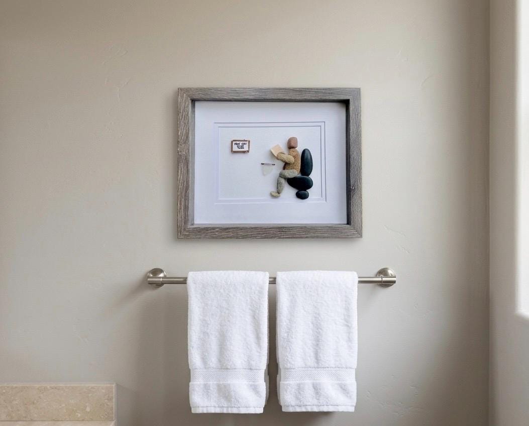 Best Seat in the House | Funny Bathroom Art | Perfect Gift for Housewarming, Anniversary, Birthday, Friends | Framed 8x8 Pebble Art