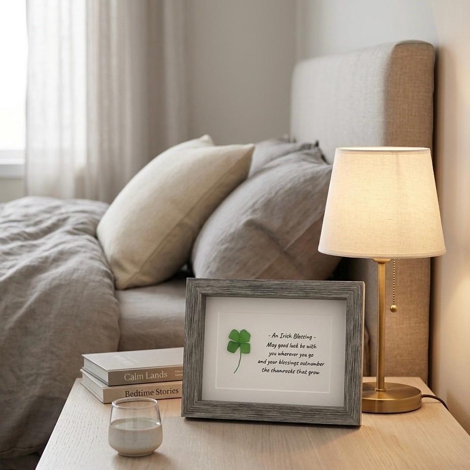 Irish Blessing Shamrock Sea Glass Art, "May Good Luck..." St Patrick’s Day, Ireland