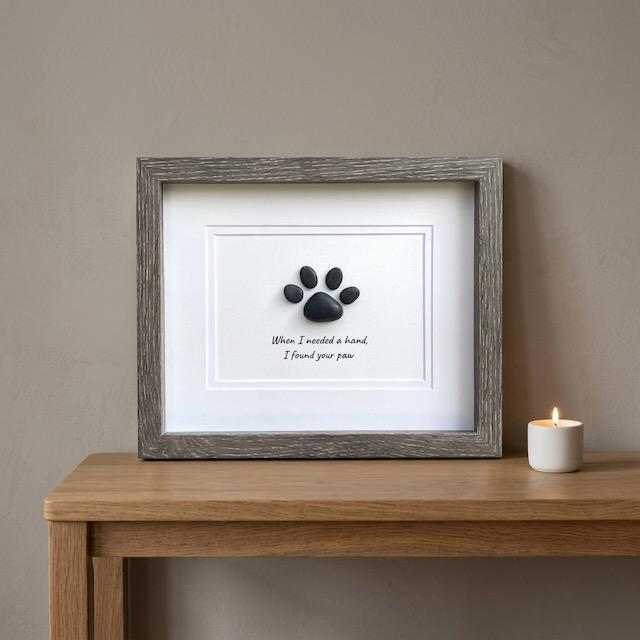 Pebble Pet Paw Art, Personalized Dog Cat Gift, Framed