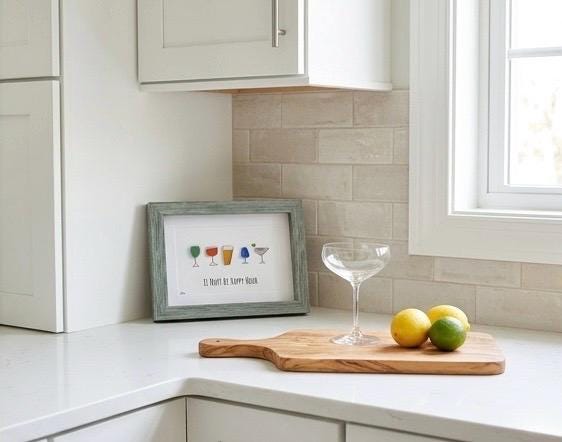 Happy Hour Sea Glass Art, Cocktail Wall Decor, Bar Cart Decor, Framed Drink Art, Kitchen Bar Sign, Housewarming Gift, Gift for Friend