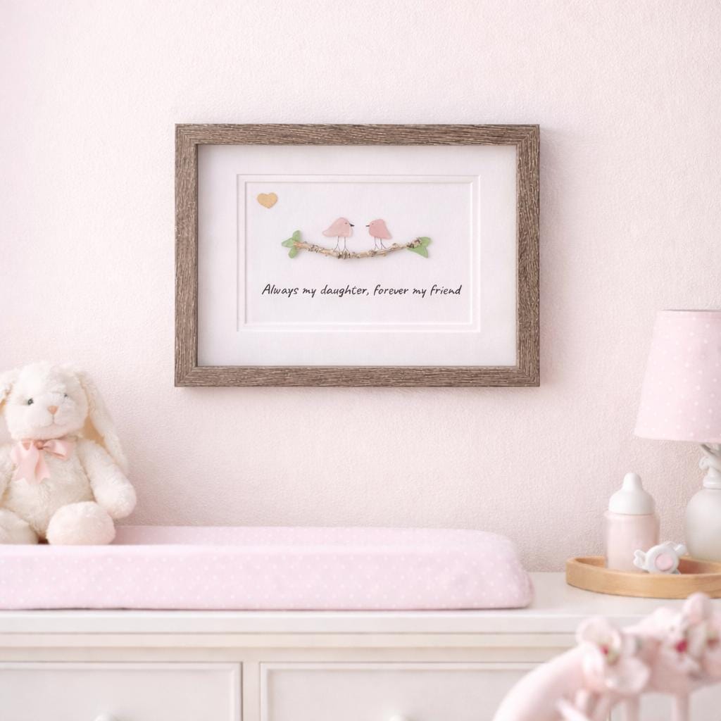 Sea Glass Birds Art, Gift for Daughter, Framed Sentimental Art (8x10)