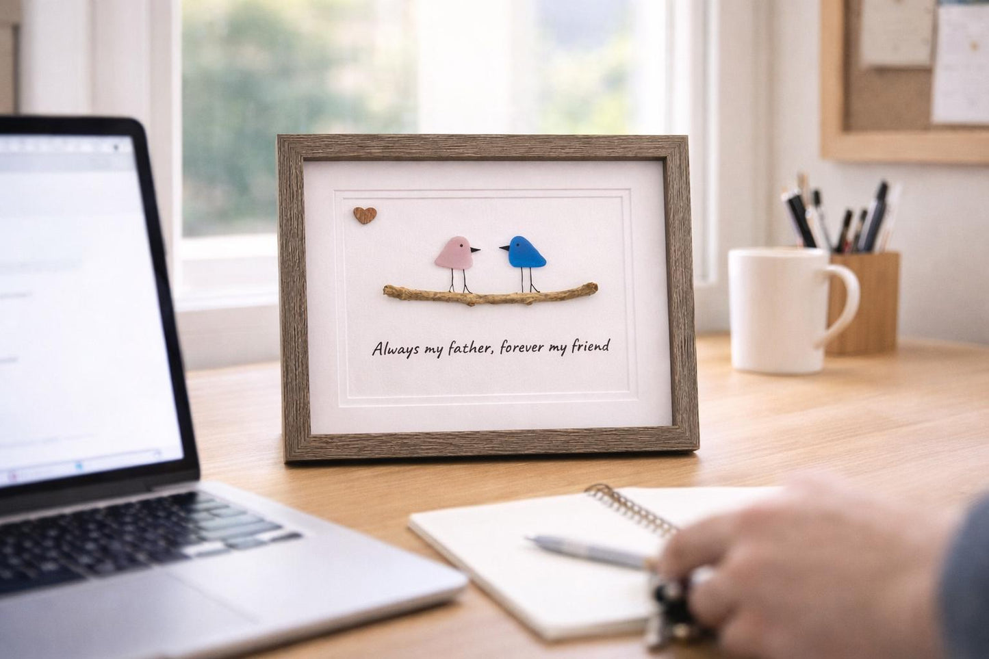 Unique Gift for Dad, Framed 8x10 Sea Glass Art Captioned “Always my father, forever my friend”, Father’s Day Gift, Gift for Dad