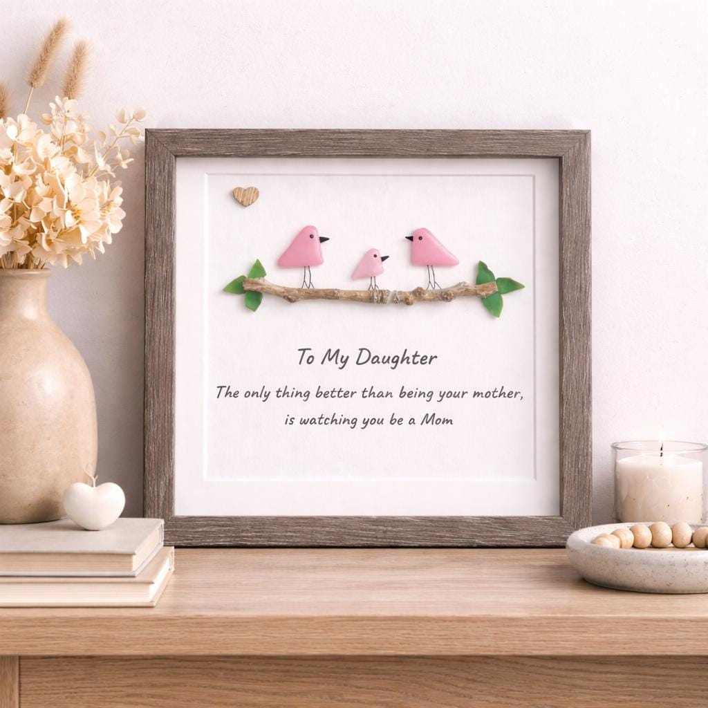 Gift for Daughter Who is a Mom, Framed 8x8 Sea Glass Art Captioned “The only thing better than being your mother, is watching you be a Mom"