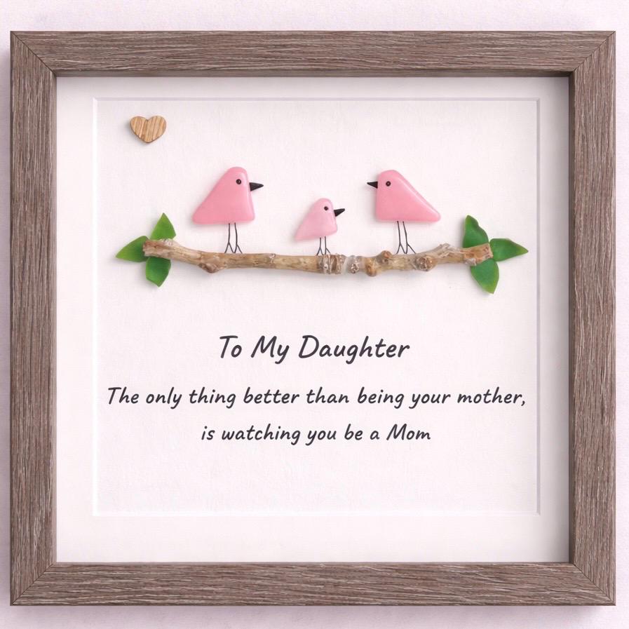 Gift for Daughter Who is a Mom, Framed 8x8 Sea Glass Art Captioned “The only thing better than being your mother, is watching you be a Mom"