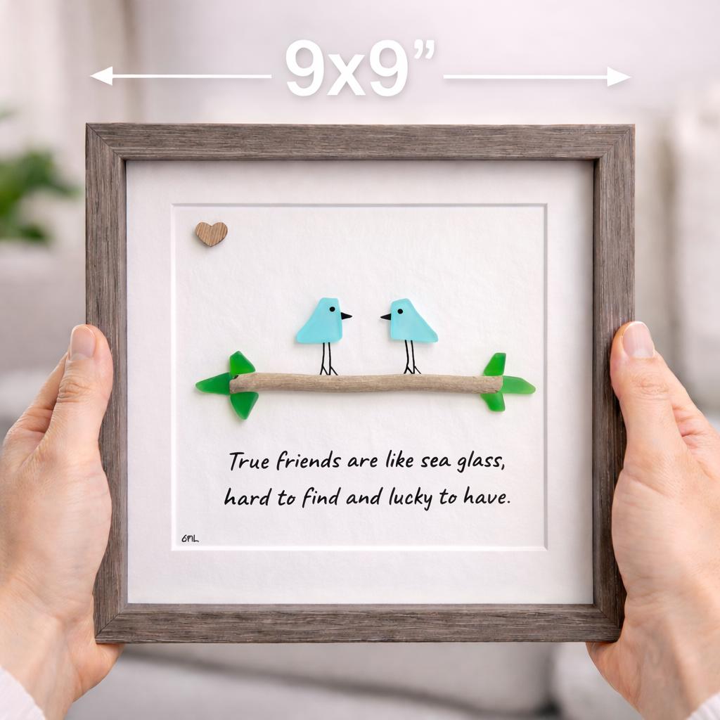 Handmade Sea Glass Friendship Gift With Quote | Original 8x8 Framed Art for Close Friend