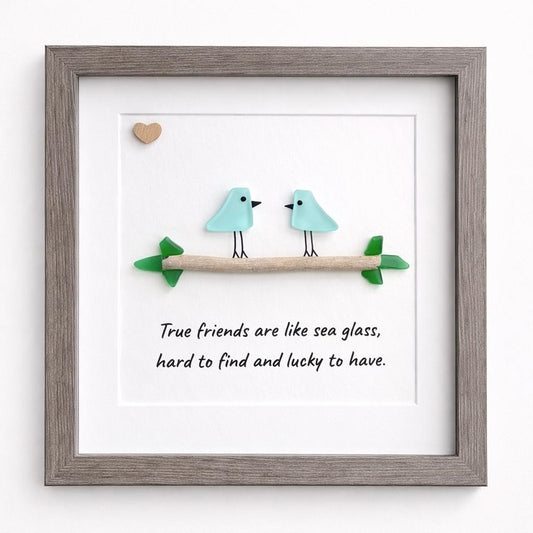 Handmade Sea Glass Friendship Gift With Quote | Original 8x8 Framed Art for Close Friend