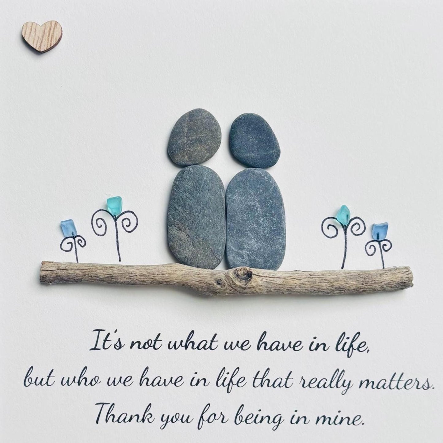 Pebble Art Thoughtful Friendship Gift | Sea Glass Flowers, Driftwood Scene 8x8”