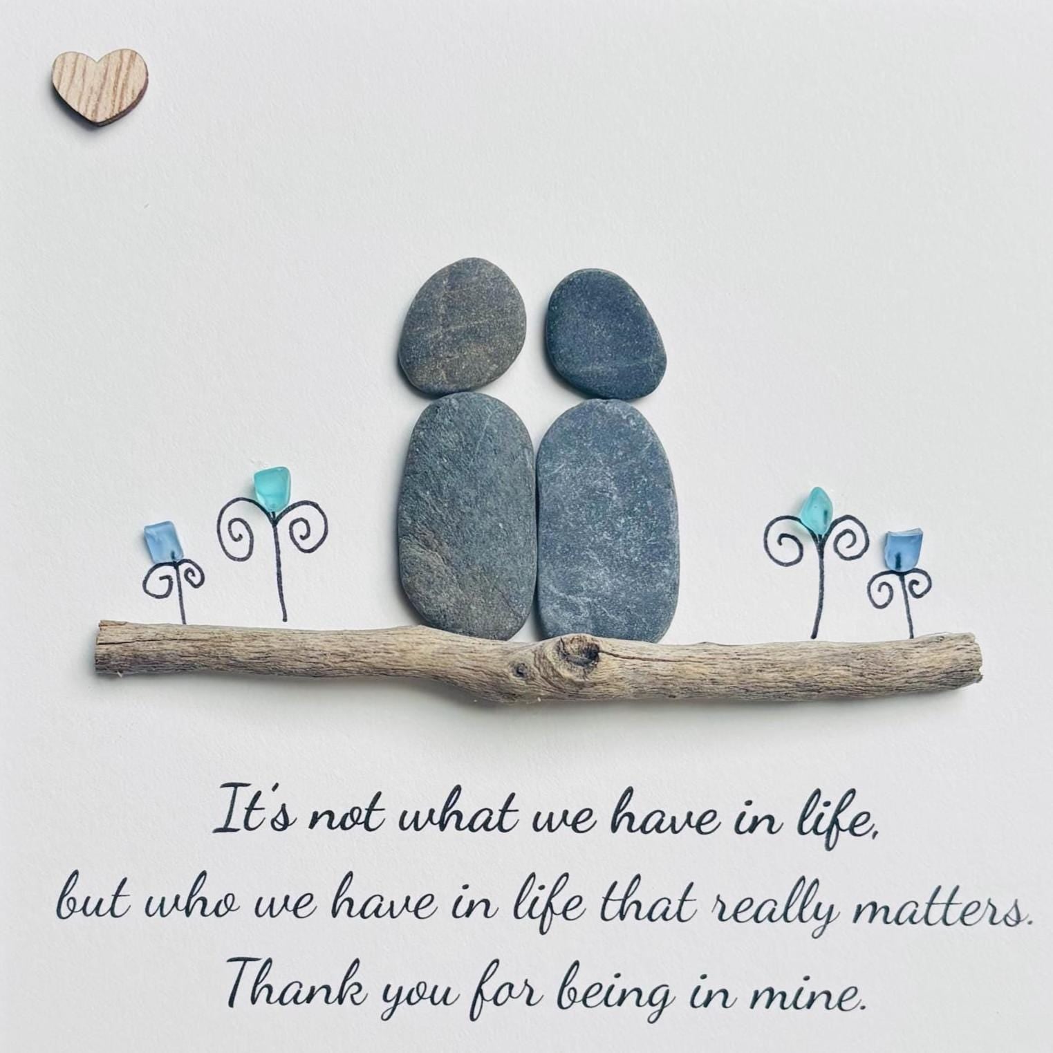 Pebble Art Thoughtful Friendship Gift | Sea Glass Flowers, Driftwood Scene 8x8”