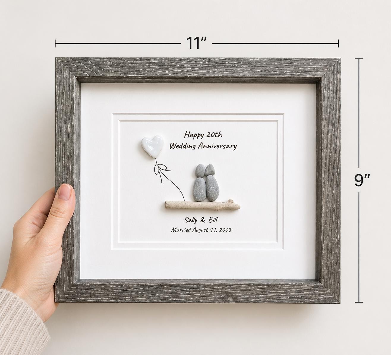 20th Wedding Anniversary Gift | China Anniversary | 20 Year Anniversary | Gift for Wife, Husband, Parent, Couple, Friends | 8x10 Pebble Art