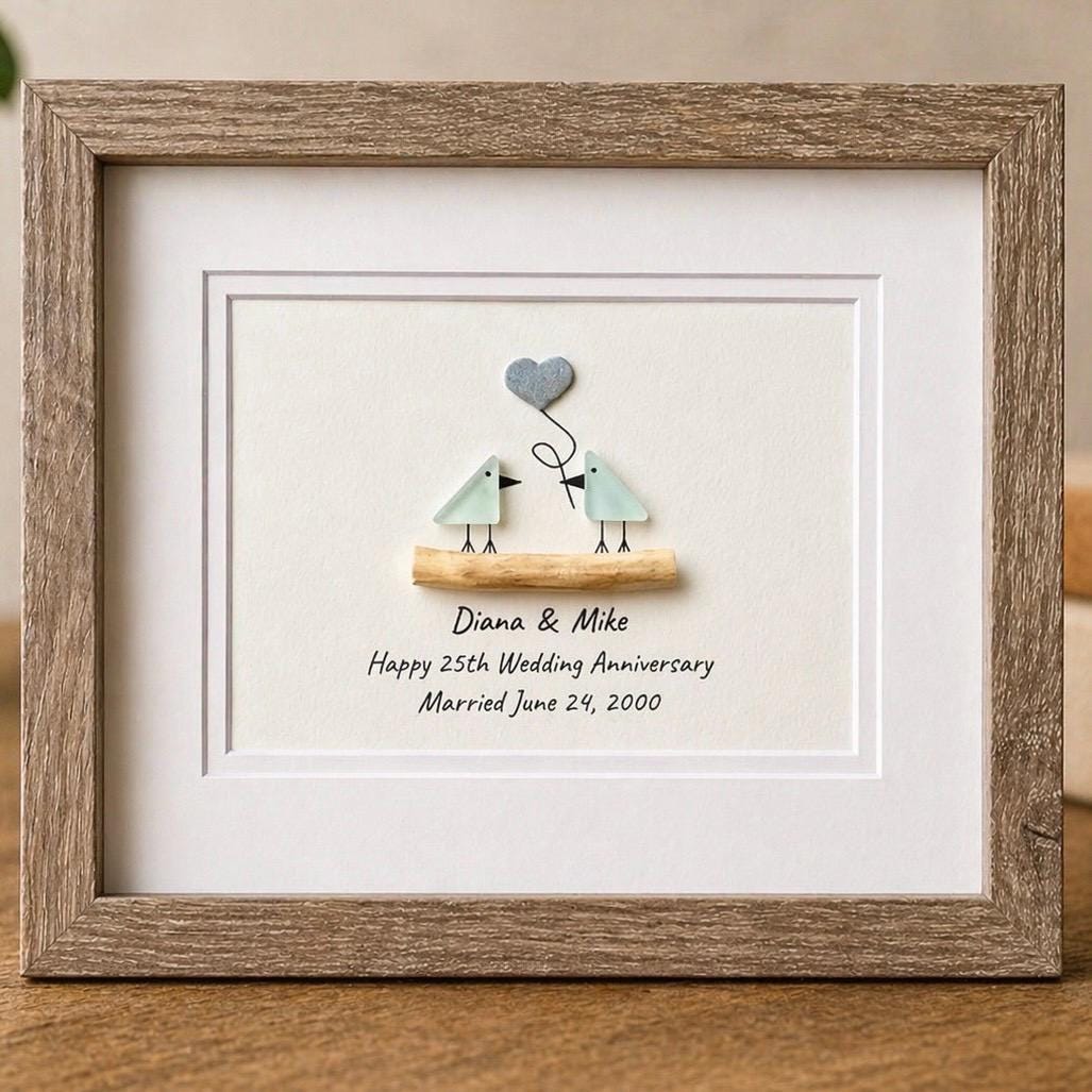Personalized 25th Wedding Milestone | Silver Anniversary Sea Glass Art for Wife, Husband, or Parents