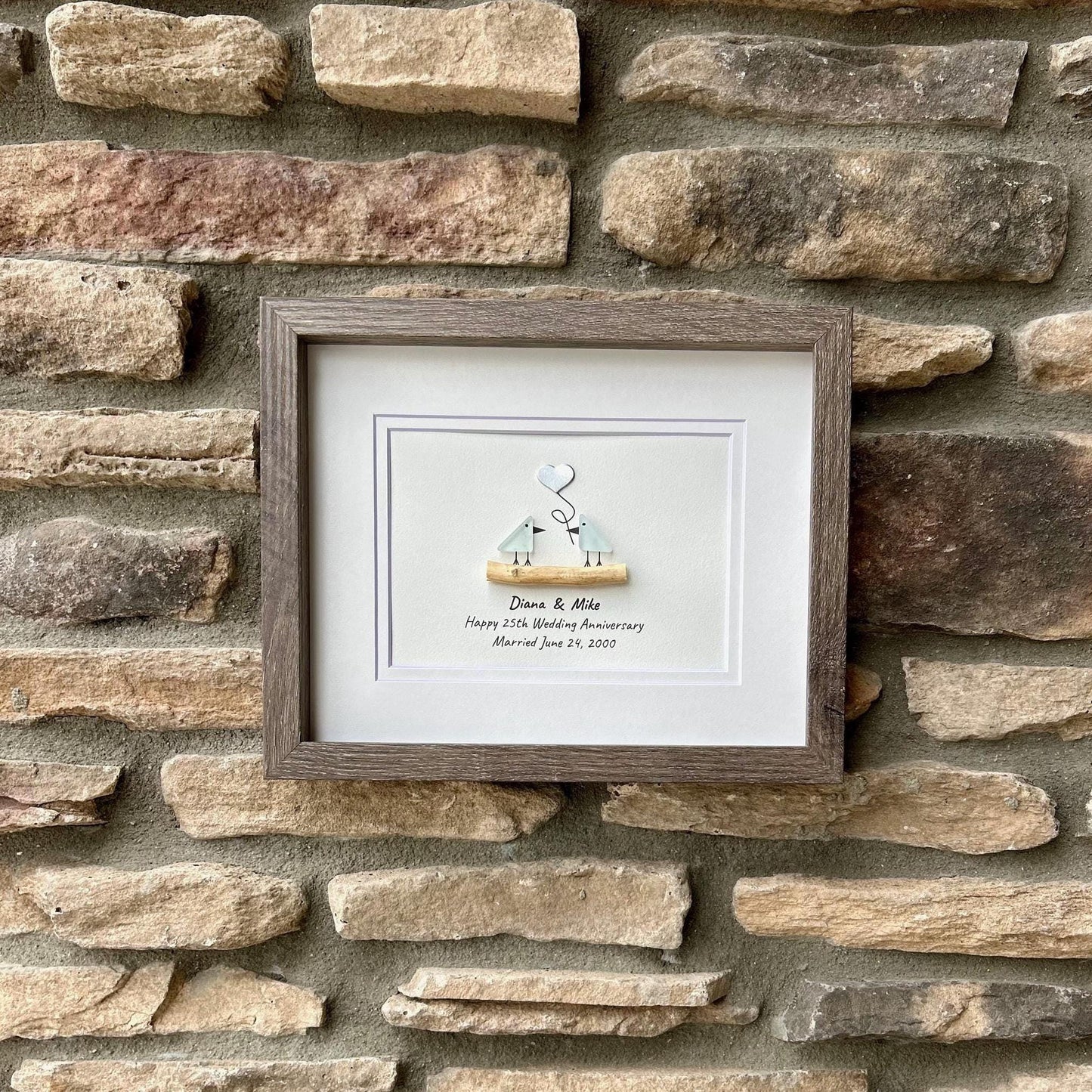 Personalized 25th Wedding Milestone | Silver Anniversary Sea Glass Art for Wife, Husband, or Parents
