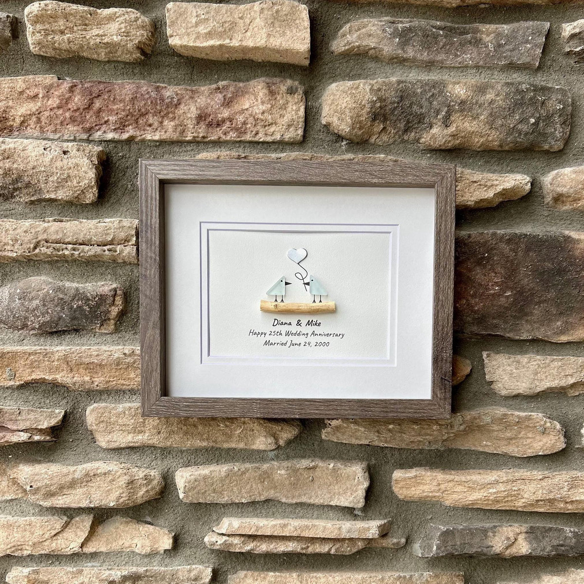 Silver Anniversary | 25th Wedding Anniversary | Unique 25th Anniversary |Gift for Wife, Husband, Parent, Couple, Friends |8x10 Sea Glass Art