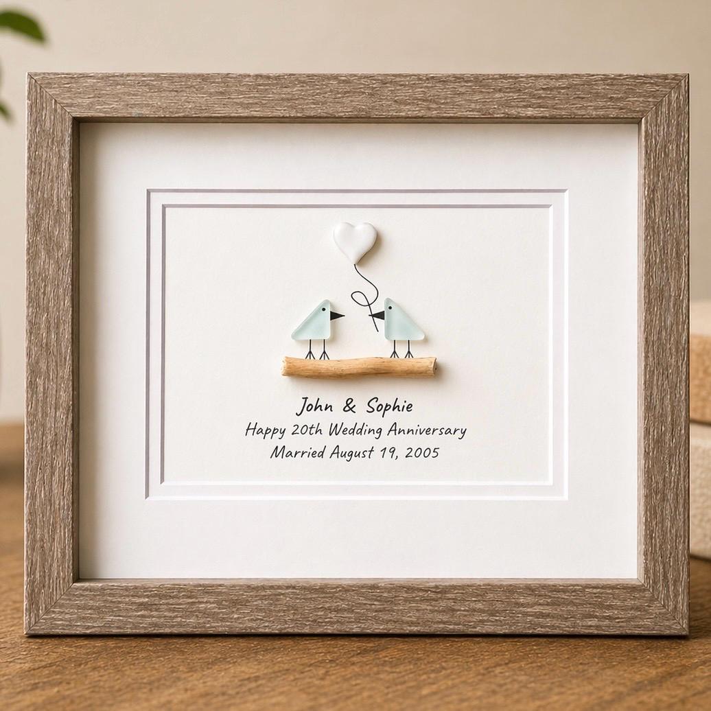20th Wedding Anniversary Gift | Personalized China Anniversary Sea Glass Art