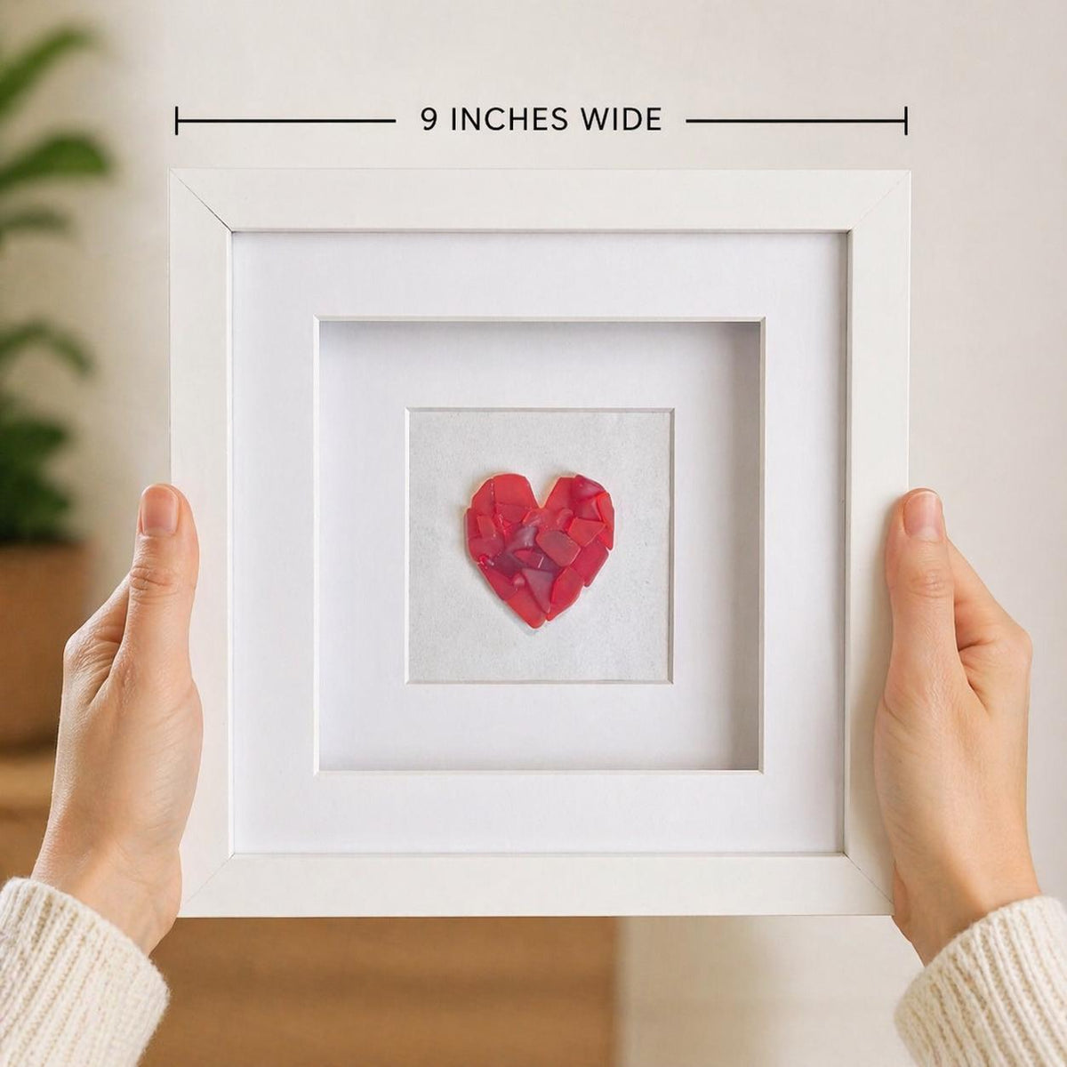 Red Love Heart | Heart Shaped Gift | Framed Original Artwork | Perfect Anniversary | Engagement | Wedding | Holiday Gift | 8x8 Sea Glass Art