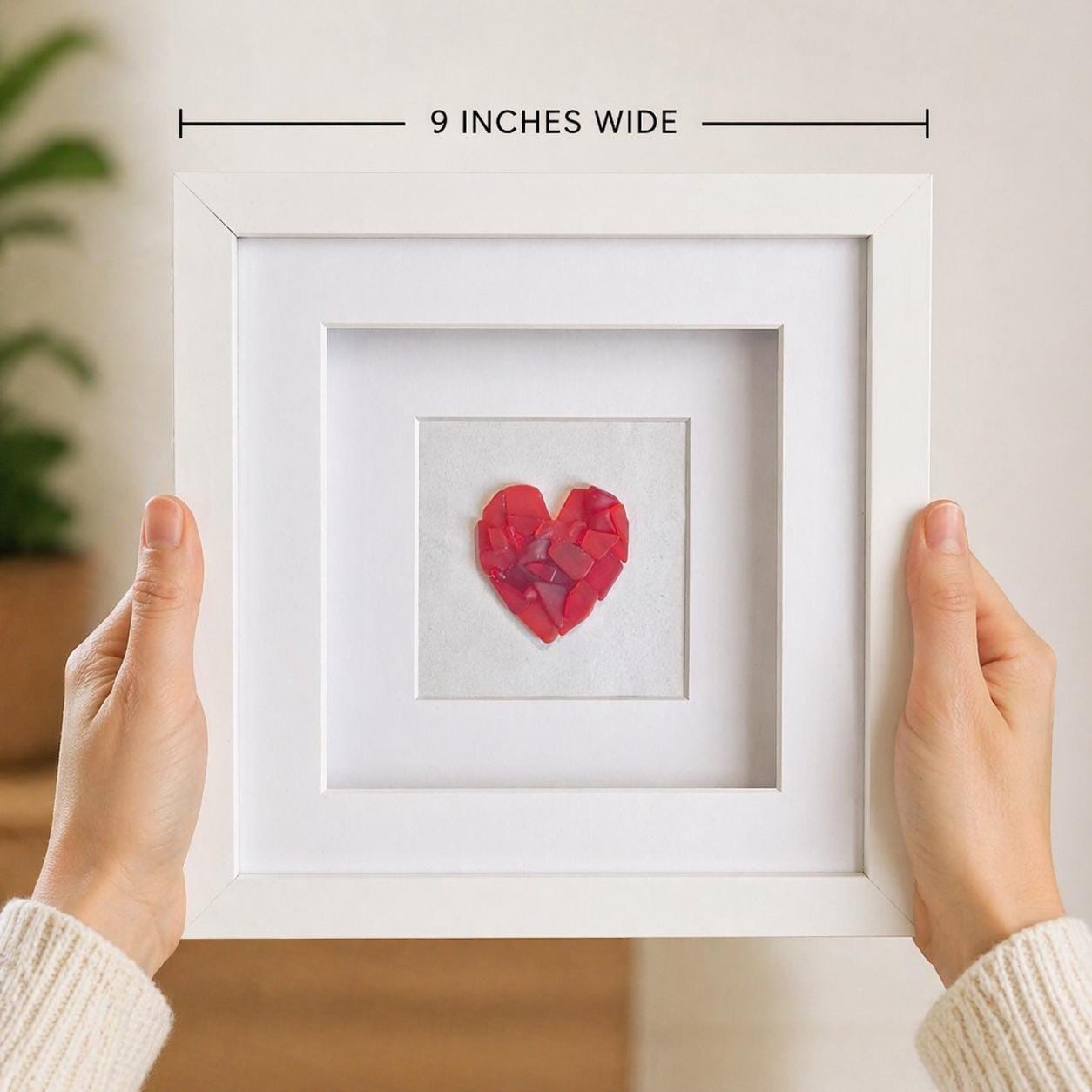 Red Sea Glass Heart, Framed Mosaic Art, Anniversary & Valentines Day