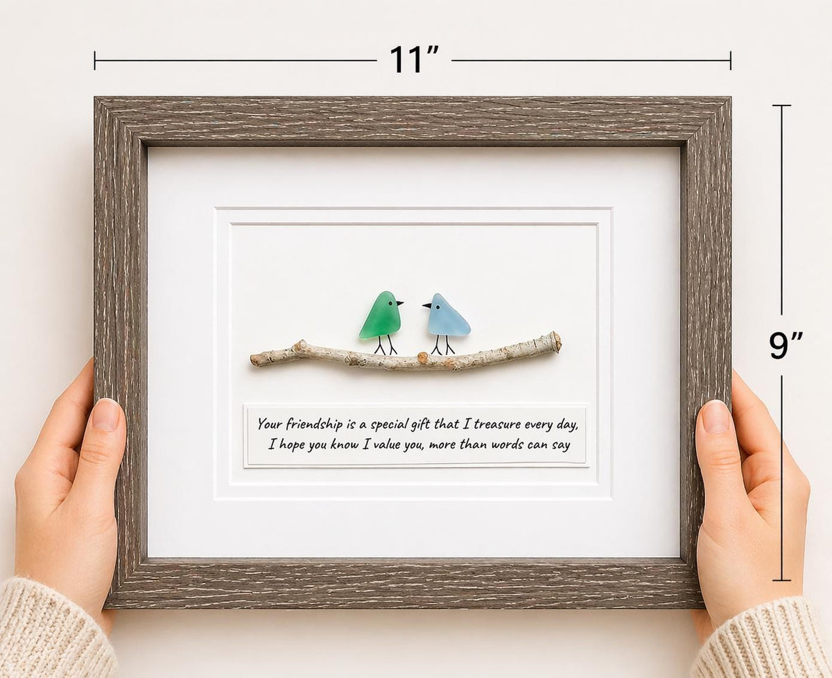 Your Friendship Is a Special Gift Sea Glass Birds Art, 8x10"