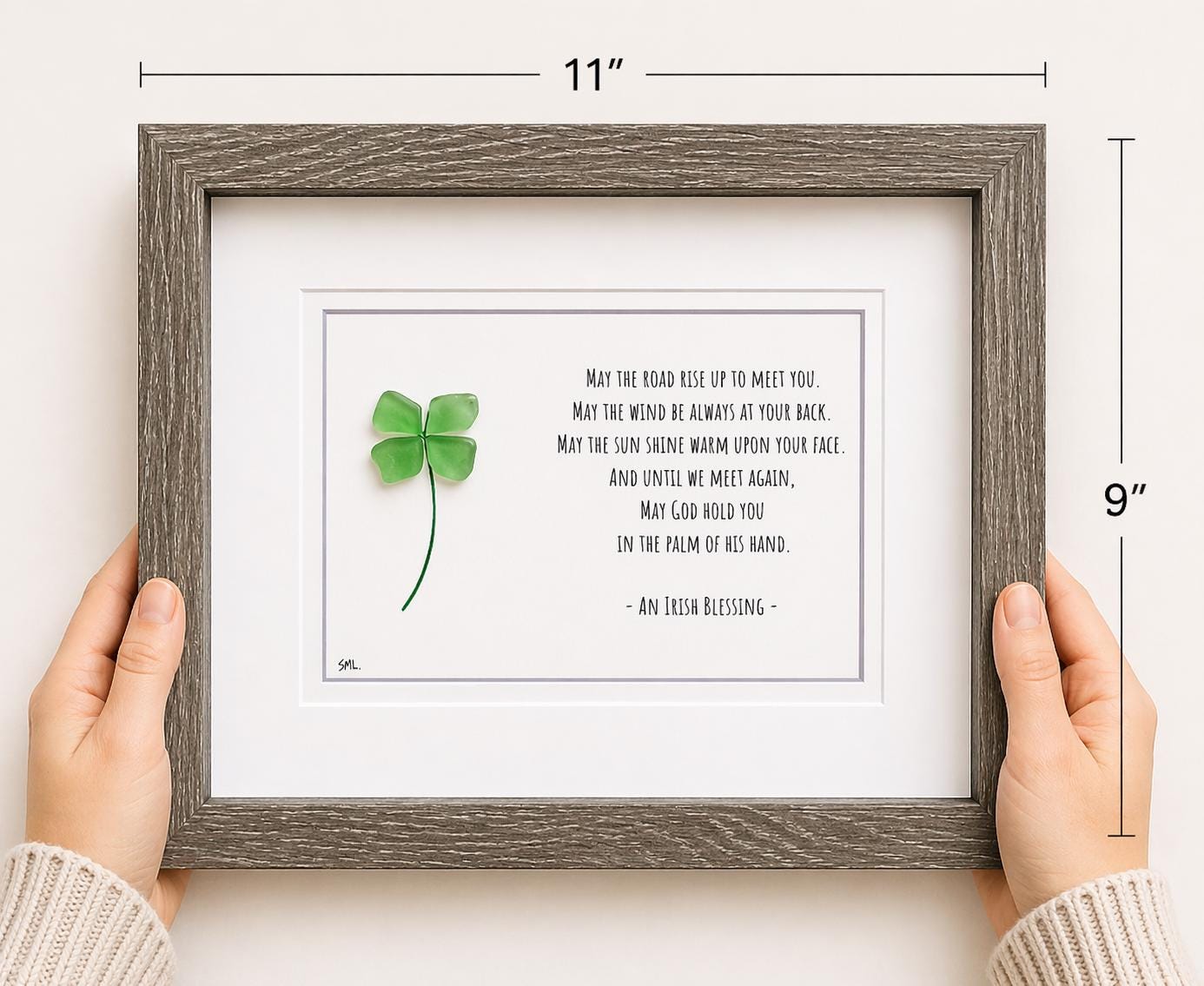 Irish Sea Glass Shamrock Framed Art, St. Patrick's Day Blessing
