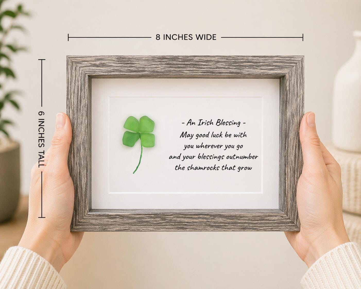 Irish Blessing Shamrock Sea Glass Art, "May Good Luck..." St Patrick’s Day, Ireland
