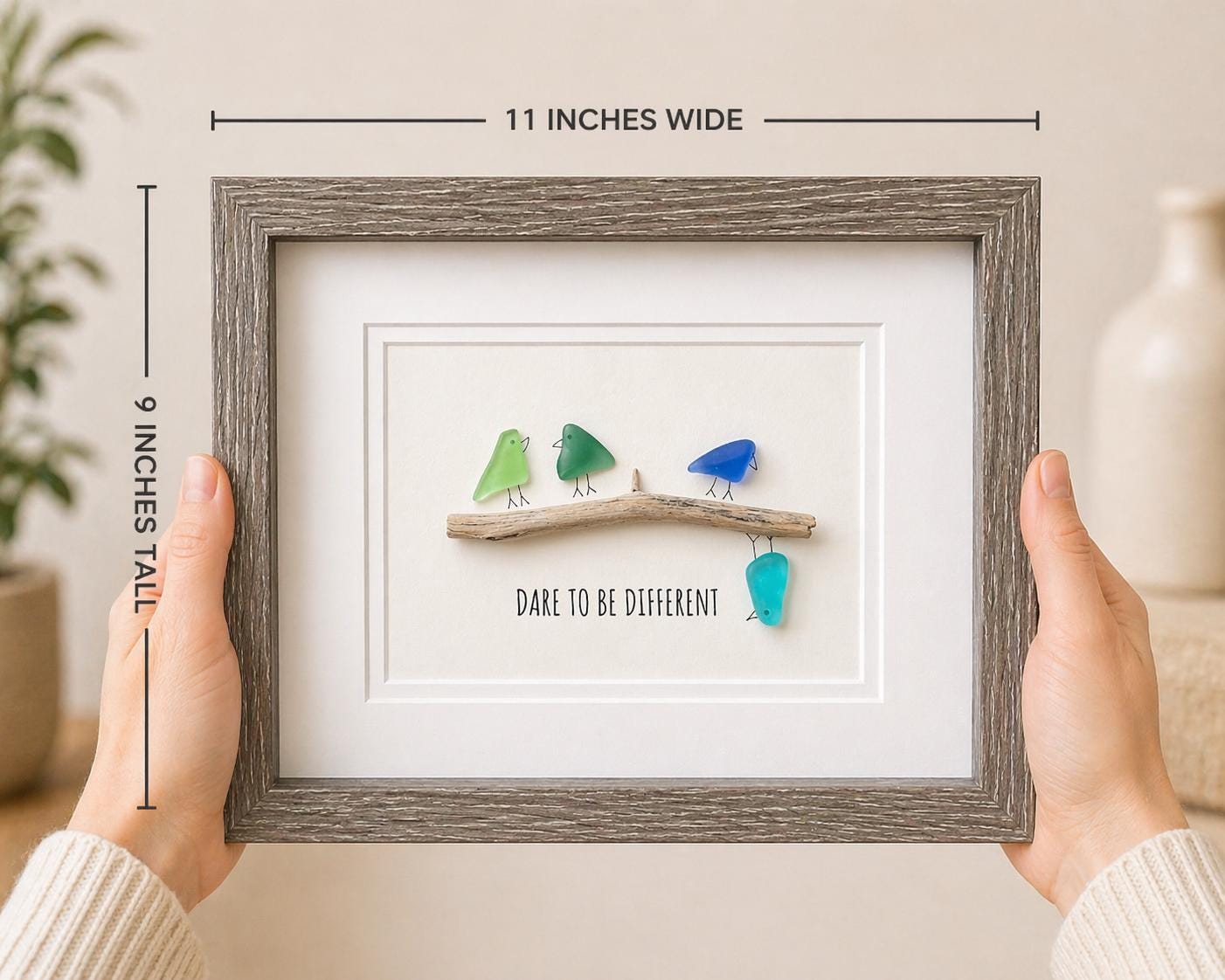 Dare To Be Different Inspirational Sea Glass Art, 8x10 Framed Original Artwork, Gift for Friend or Family