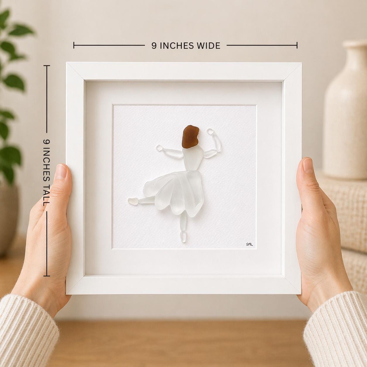 Ballerina or Ballet Dancer Framed Sea Glass Art made from Scottish and Spanish Beach Finds, Picture Measures 9x9” Framed
