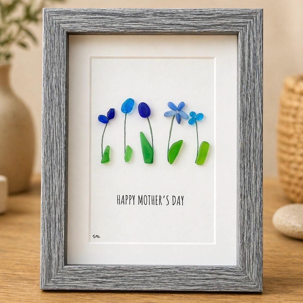 Sea Glass Flower Framed Art | Mother's Day Gift, 5x7