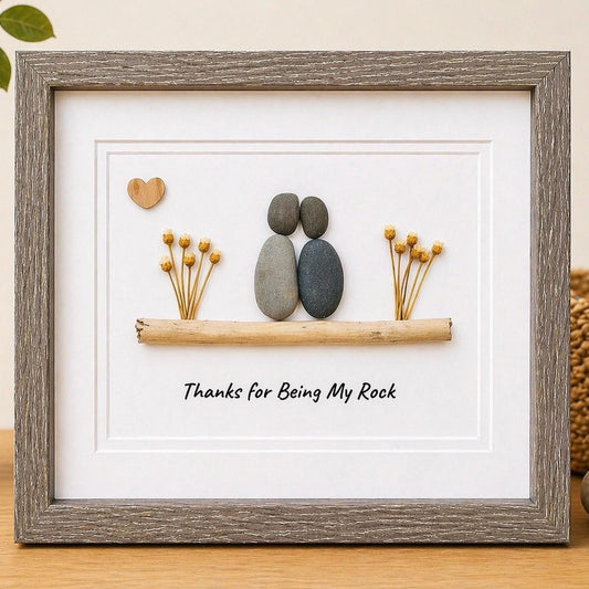 Thanks for Being My Rock | 8x10 Framed Pebble Art Gift for Friend, Partner, Husband, Wife, Boyfriend, Girlfriend