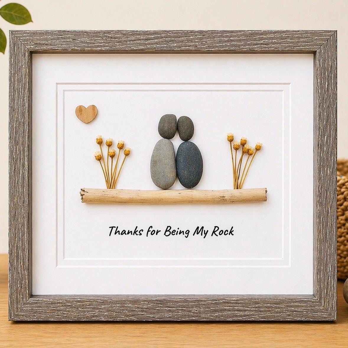 Handmade Pebble Art, Couple on Branch, Framed Friendship Gift