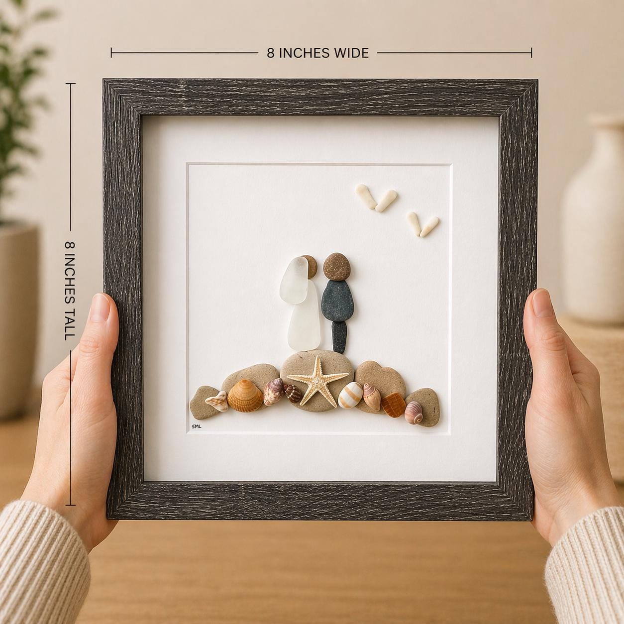 Personalized Beach Wedding Gift, 9x9 Framed Pebble and Sea Glass Art, Perfect Wedding Gift, Engagement Gift, Bridal Shower Gift