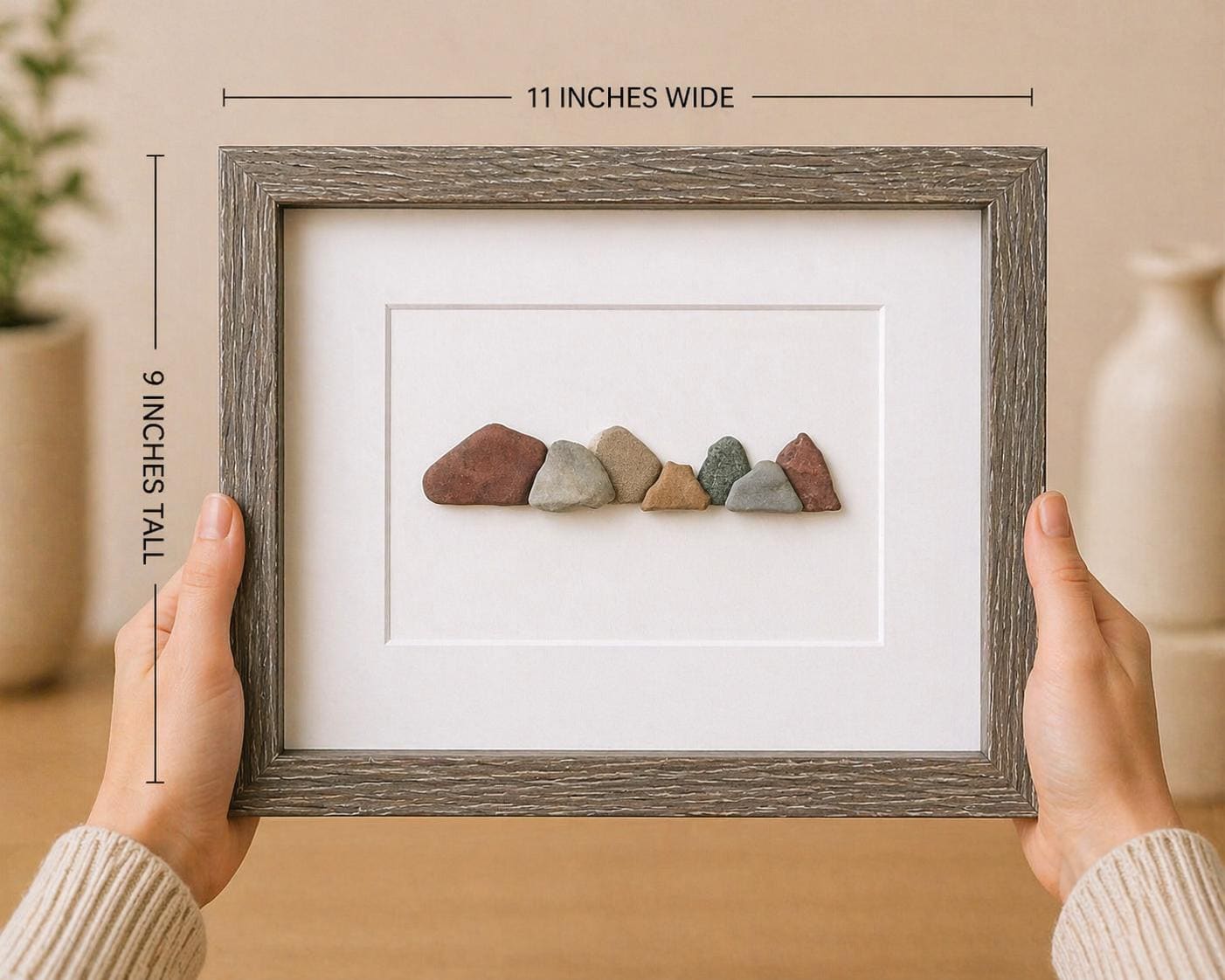 Colors of the Mountains Pebble Art, 8x10” Framed Original Artwork
