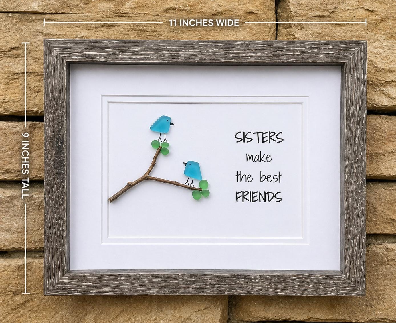 Sisters Make The Best Friends, 8x10 Framed Sea Glass Gift for Sister, Seaglass Art
