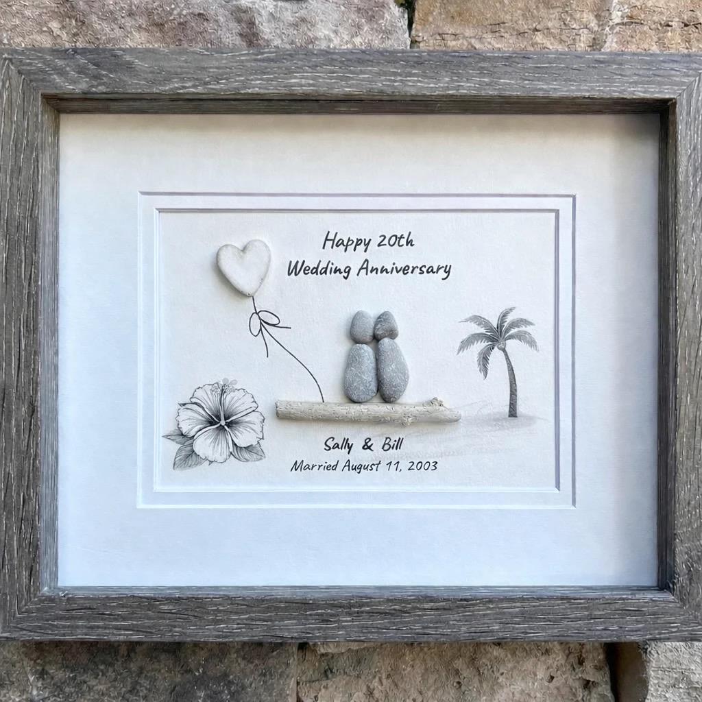Personalized Hawaii Anniversary Gift, Custom Beach Pebble Art, Tropical Wedding Gift, Coastal Decor, Couple Portrait