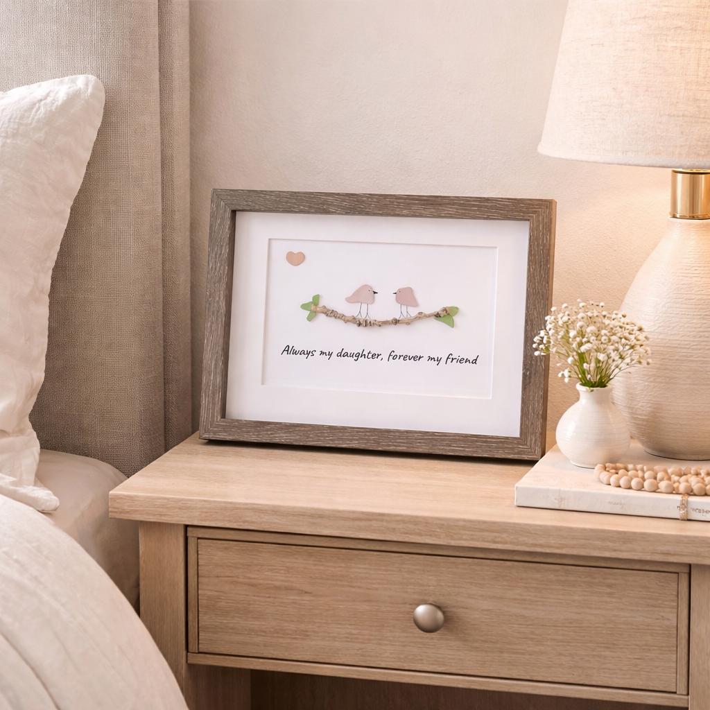 Sea Glass Birds Art, Gift for Daughter, Framed Sentimental Art (8x10)