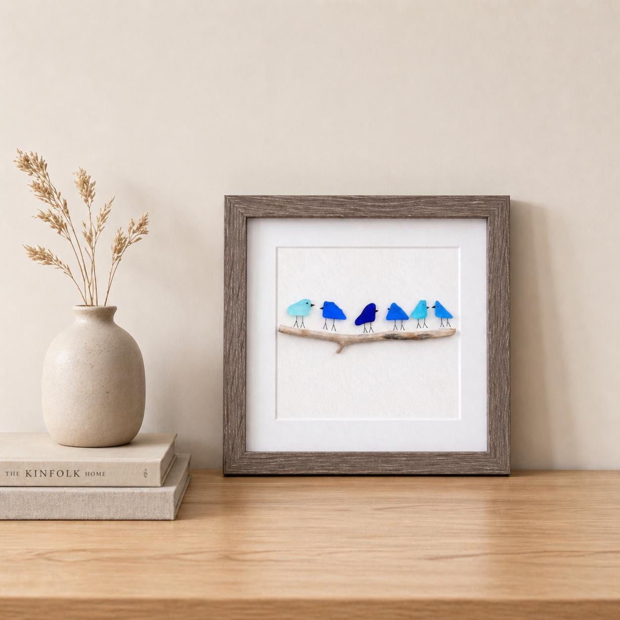 Blue Sea Glass Birds on Drift Wood