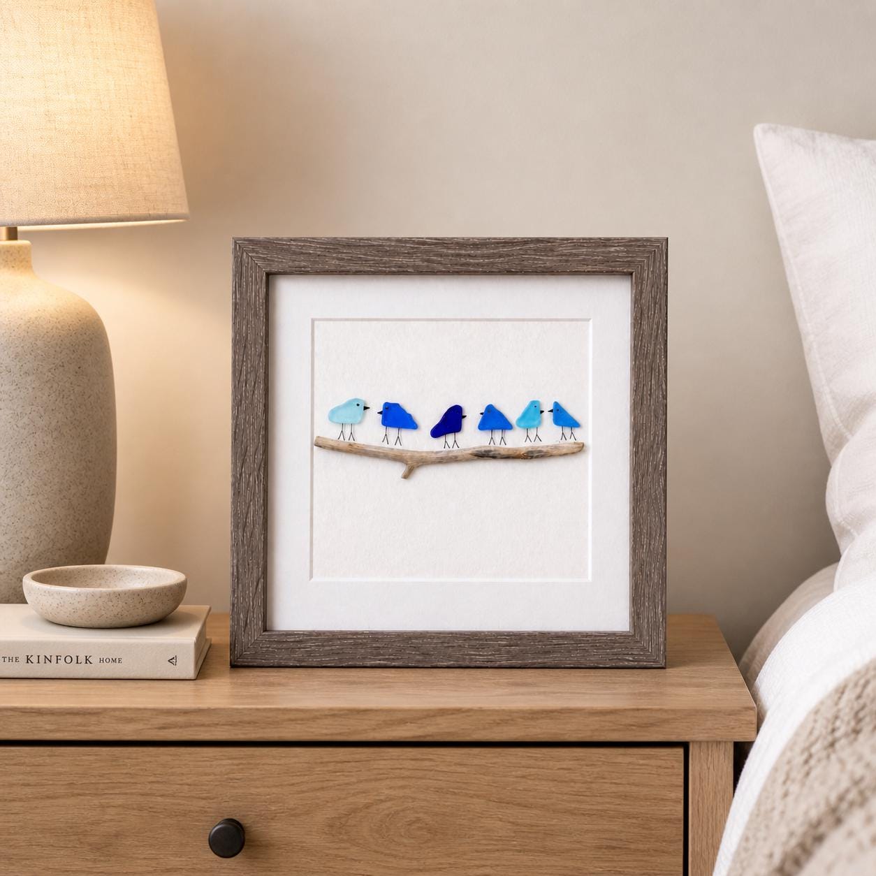Blue Sea Glass Birds on Drift Wood
