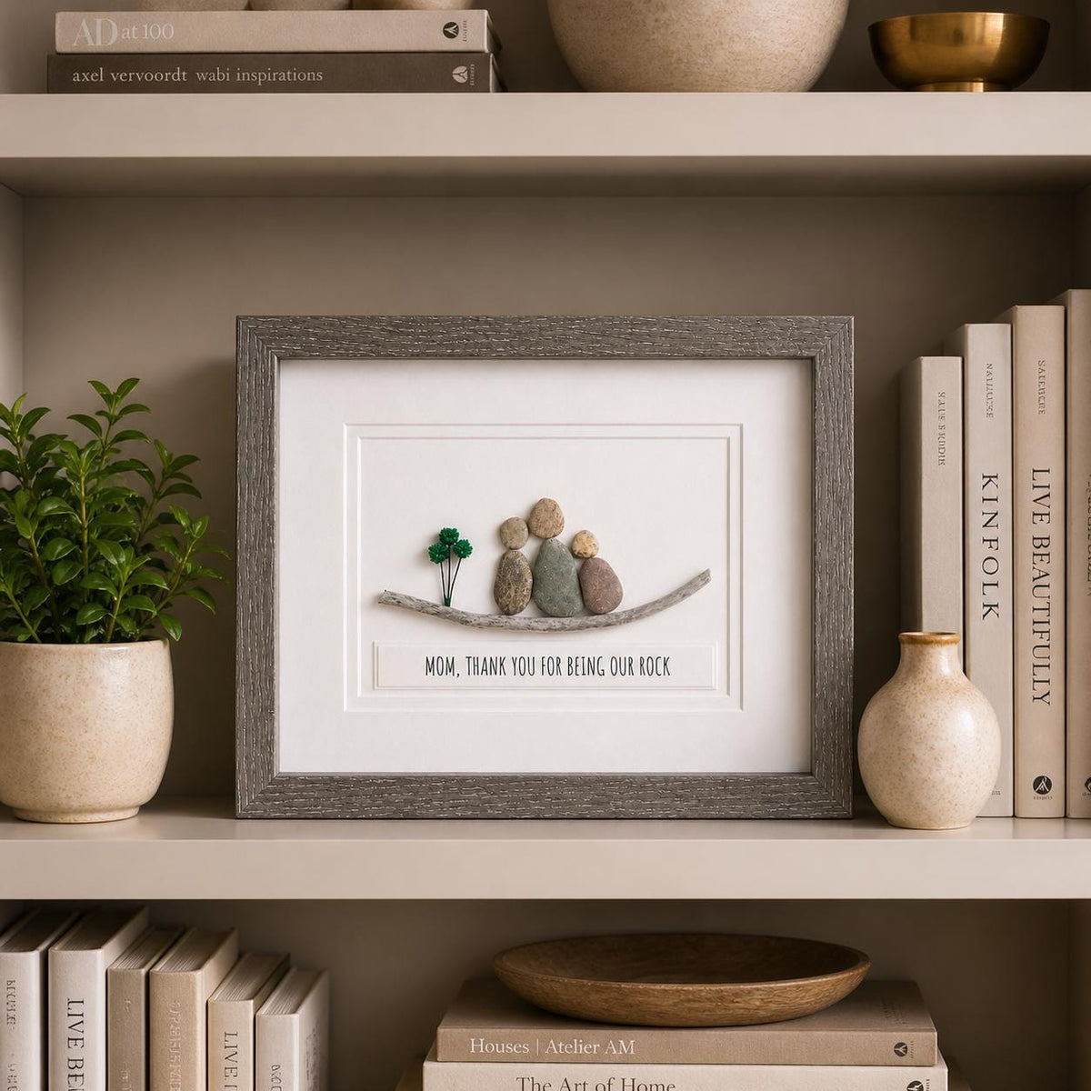 Mom, Thanks for Being Our Rock | Gift for Mom | Gift from Kids | 2 Kids | Mother's Day | Best Mom | 5x7 or 8x10 Pebble Art