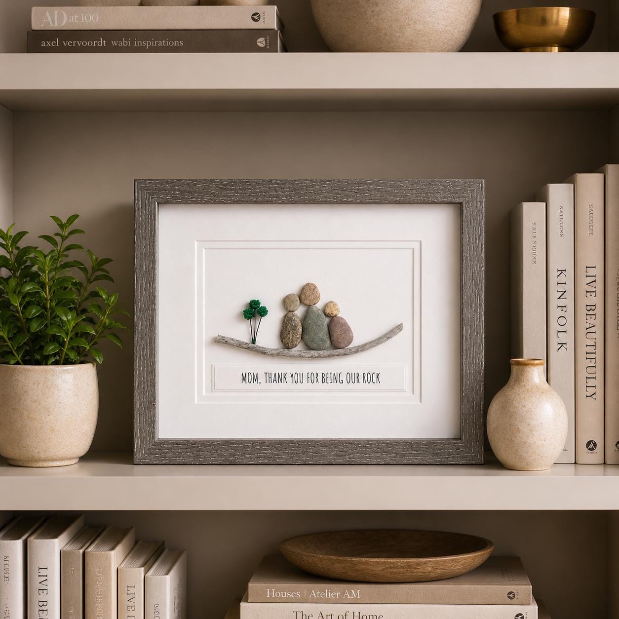 Framed Pebble Art, Mom of Two Kids, Unique Family Gift
