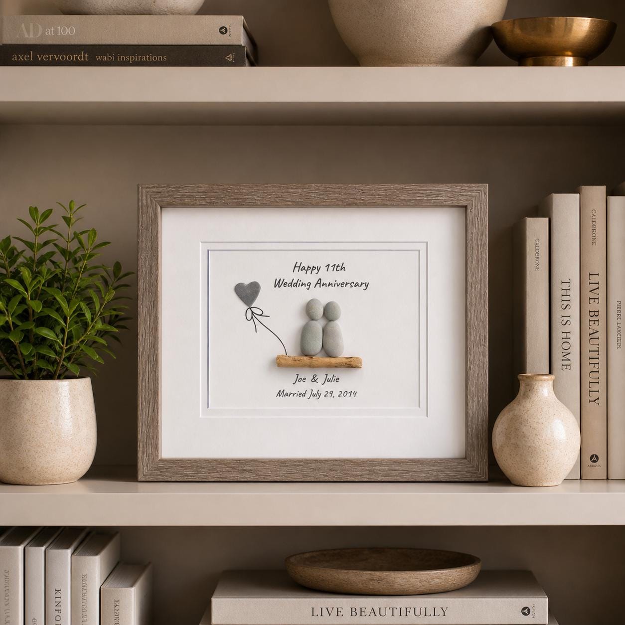 11th Wedding Anniversary 8x10" Framed Pebble Art, Personalized Steel Anniversary Gift from Parents, Wife, Husband, Friends