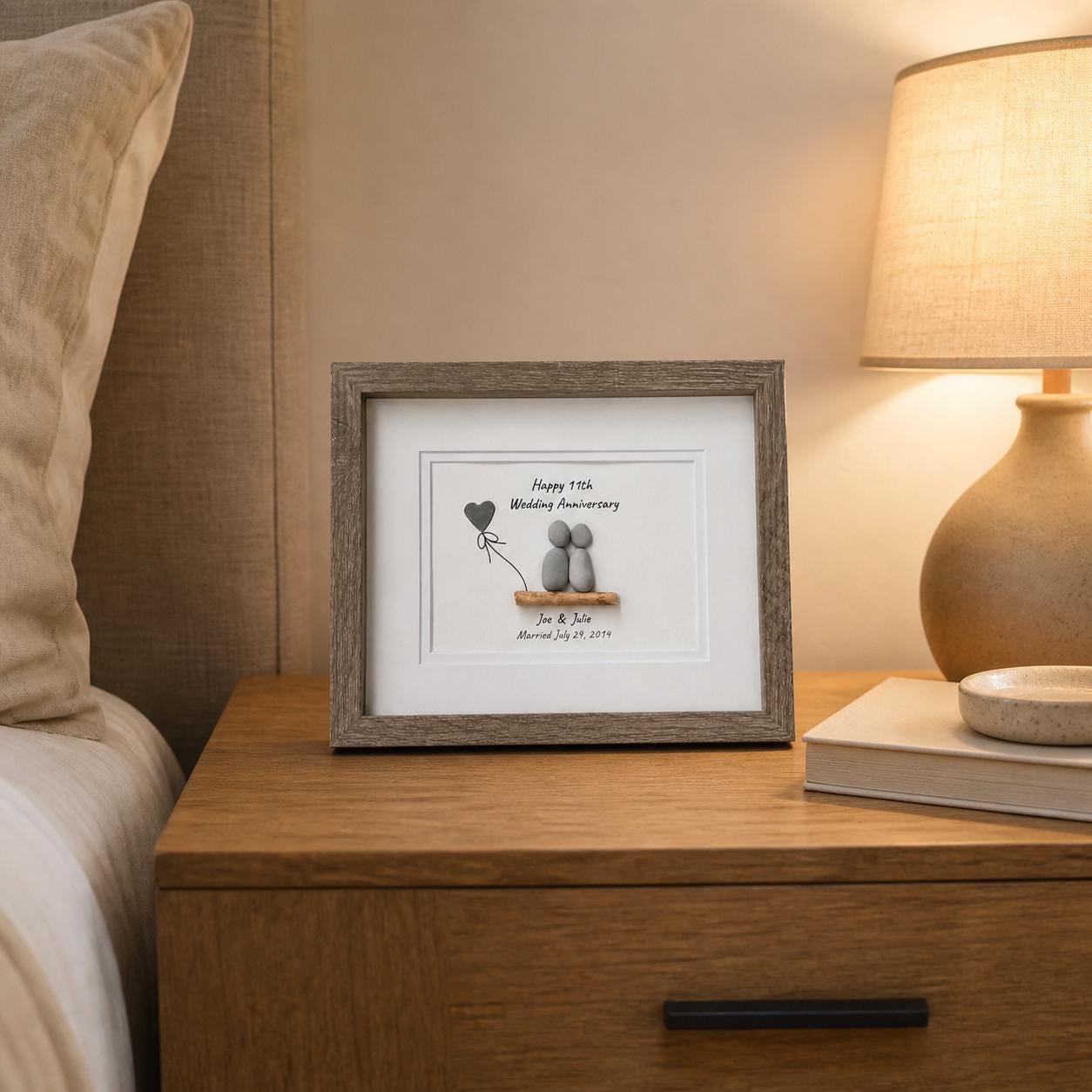 11th Wedding Anniversary 8x10" Framed Pebble Art, Personalized Steel Anniversary Gift from Parents, Wife, Husband, Friends