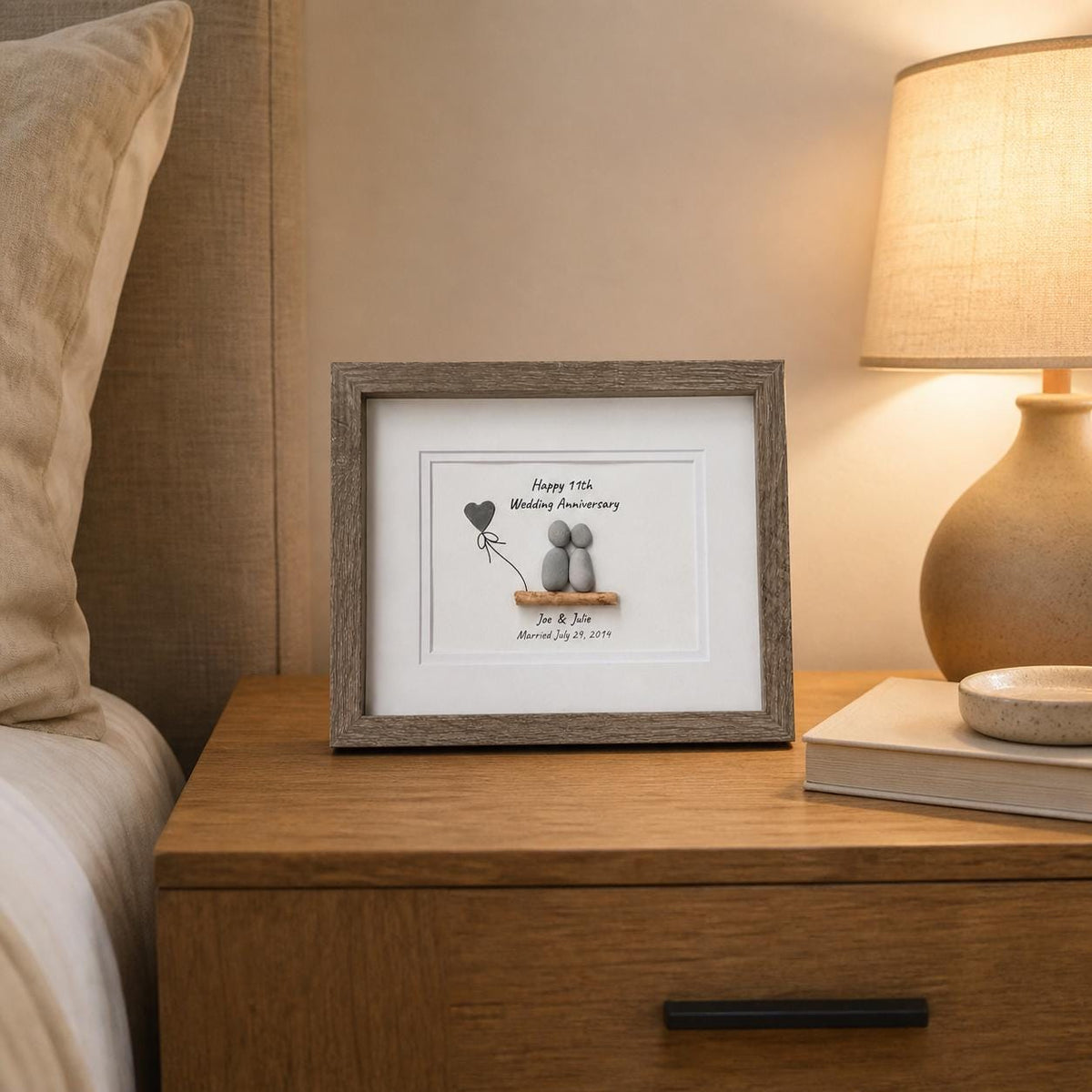 11th Wedding Anniversary 8x10" Framed Pebble Art, Personalized Steel Anniversary Gift from Parents, Wife, Husband, Friends