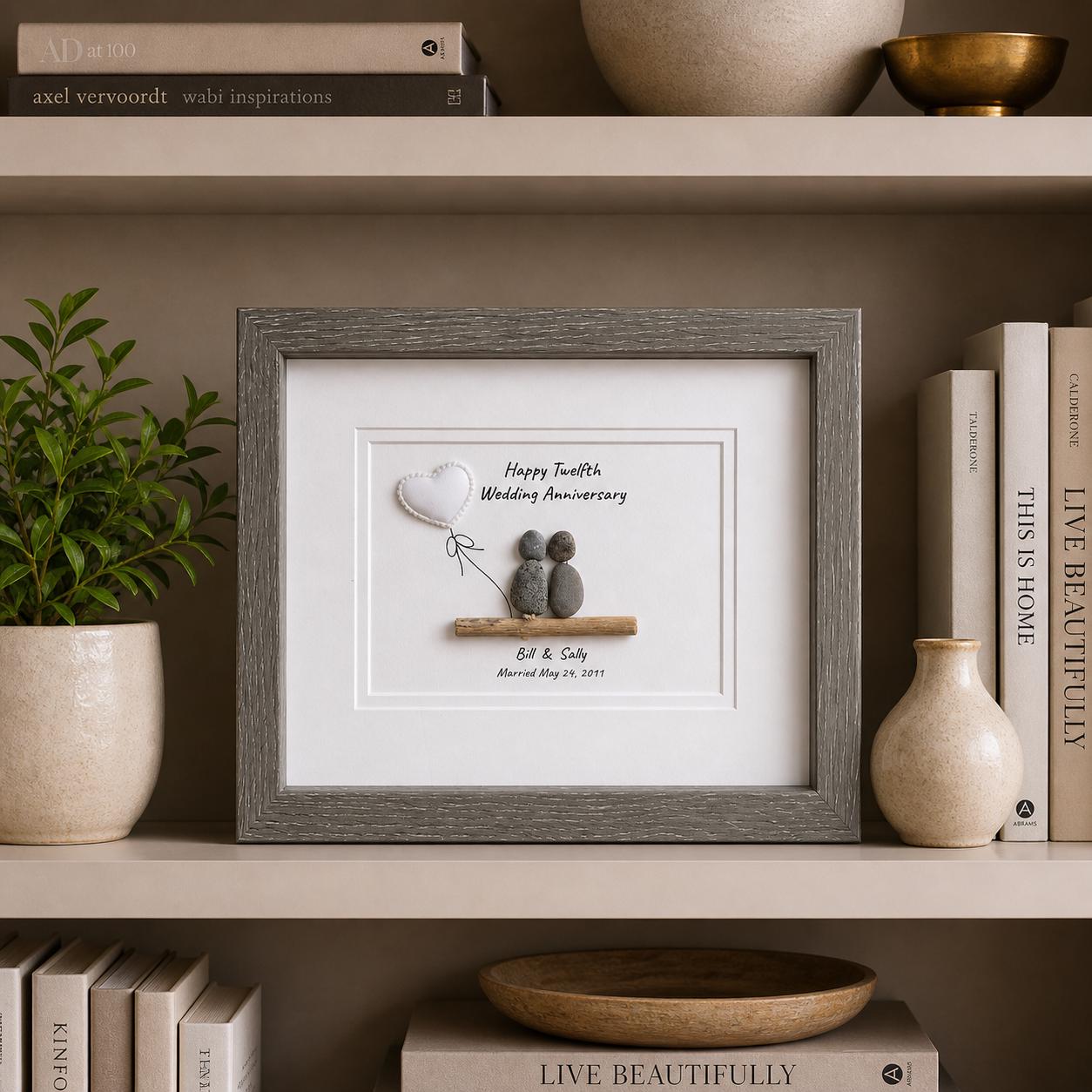 12th Wedding Anniversary Gift | Satin Anniversary |12 Year Anniversary | Gift for Wife, Husband, Parent, Couple, Friends | 8x10 Pebble Art