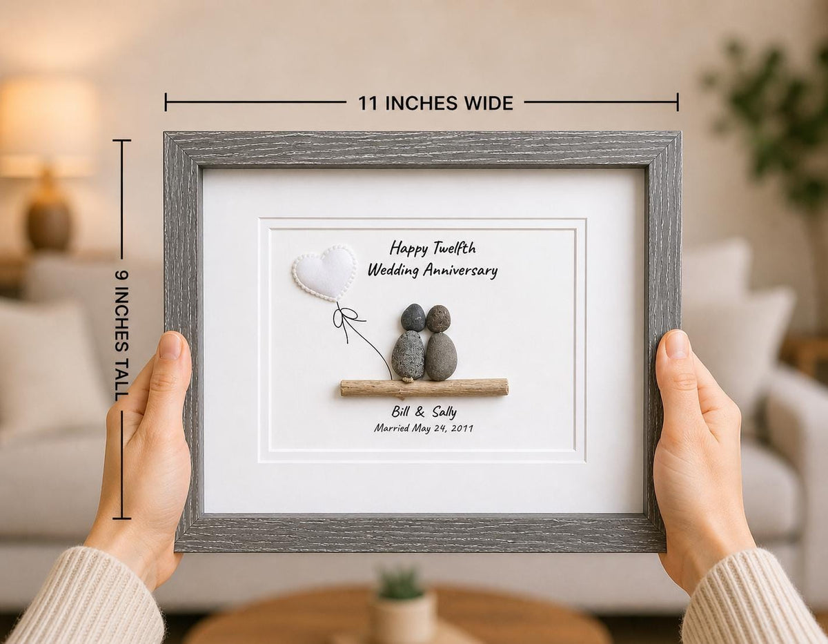 12th Silk Wedding Anniversary Personalized Gift, 8x10” Twelfth Anniversary Pebble Art, Satin Anniversary Gift for Wife, Husband, Friends