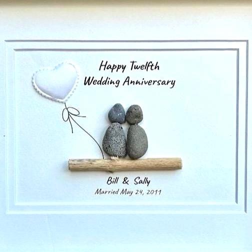 12th Wedding Anniversary Gift | Satin Anniversary |12 Year Anniversary | Gift for Wife, Husband, Parent, Couple, Friends | 8x10 Pebble Art