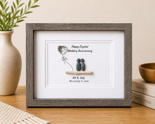 15th Wedding Anniversary Personalized Gift, Crystal Anniversary Pebble Art, 8x10 Framed Anniversary Gift for Wife, Husband, Parents