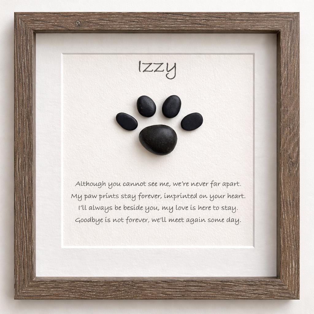 Framed Pebble Art Pet Memorial, Dog Loss Gift, Cat Remembrance