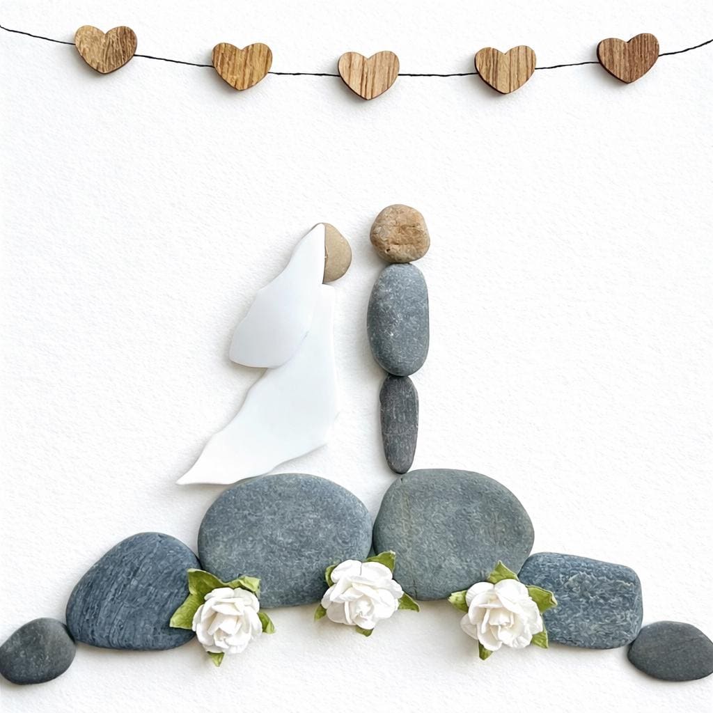 Marriage Scene | Wedding Gift | Gift for Bride and Groom | Engagement Gift | Bridal Shower Gift | 8x8 Pebble and Ceramic Gift